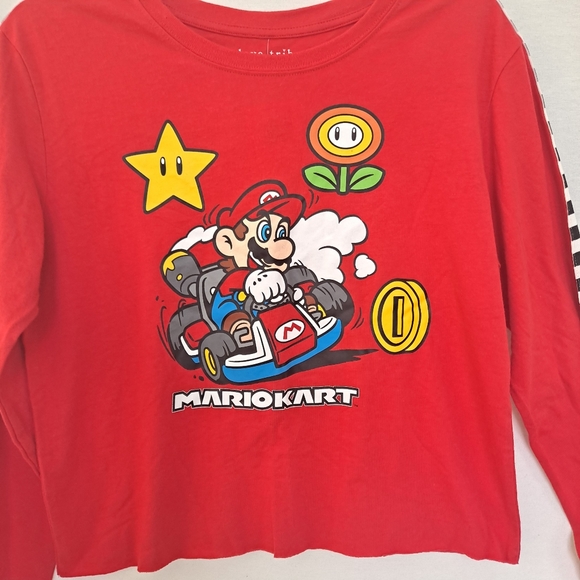 Love Tribe Nintendo Super Mario Kart Long Sleeve Red Cropped Tee Top szM - Picture 3 of 6